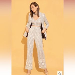 Embellished Ivory Crop Top with Matching High-Rise Pants